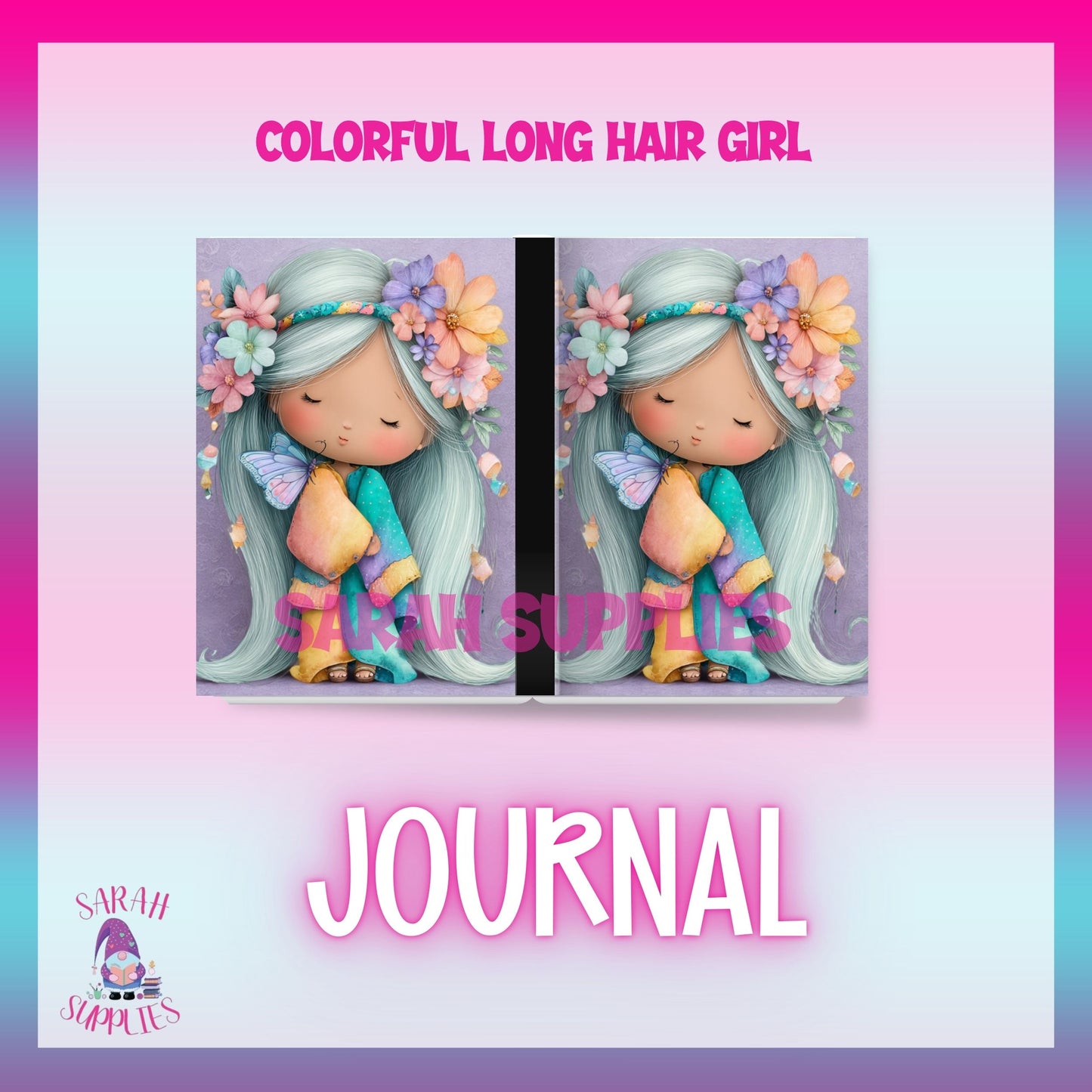 A6 Colorful Long Hair Girl Sublimation Journal - Refillable & Bookmarked