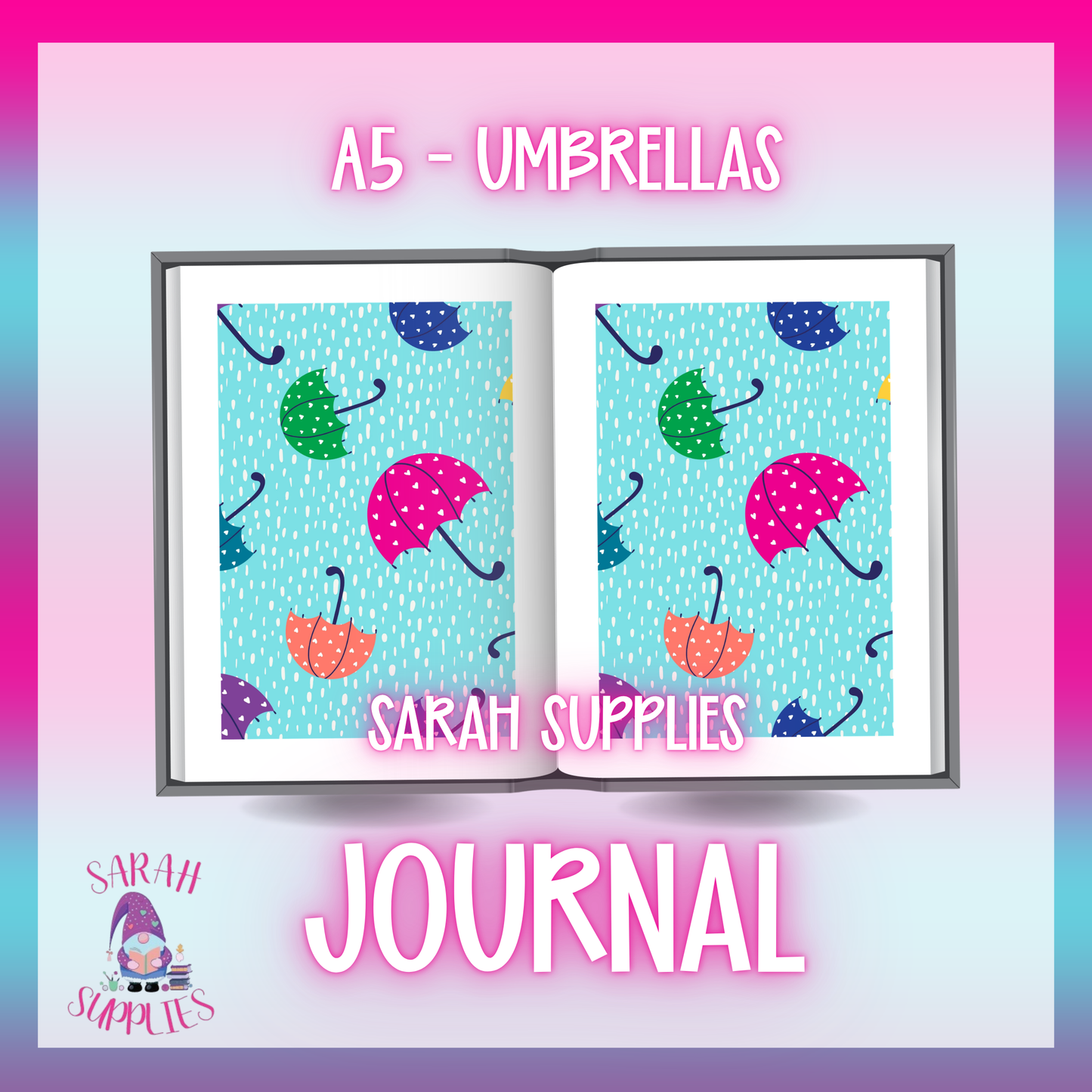 A5 - Umbrellas Sublimation Journal - Refillable - Bookmarked