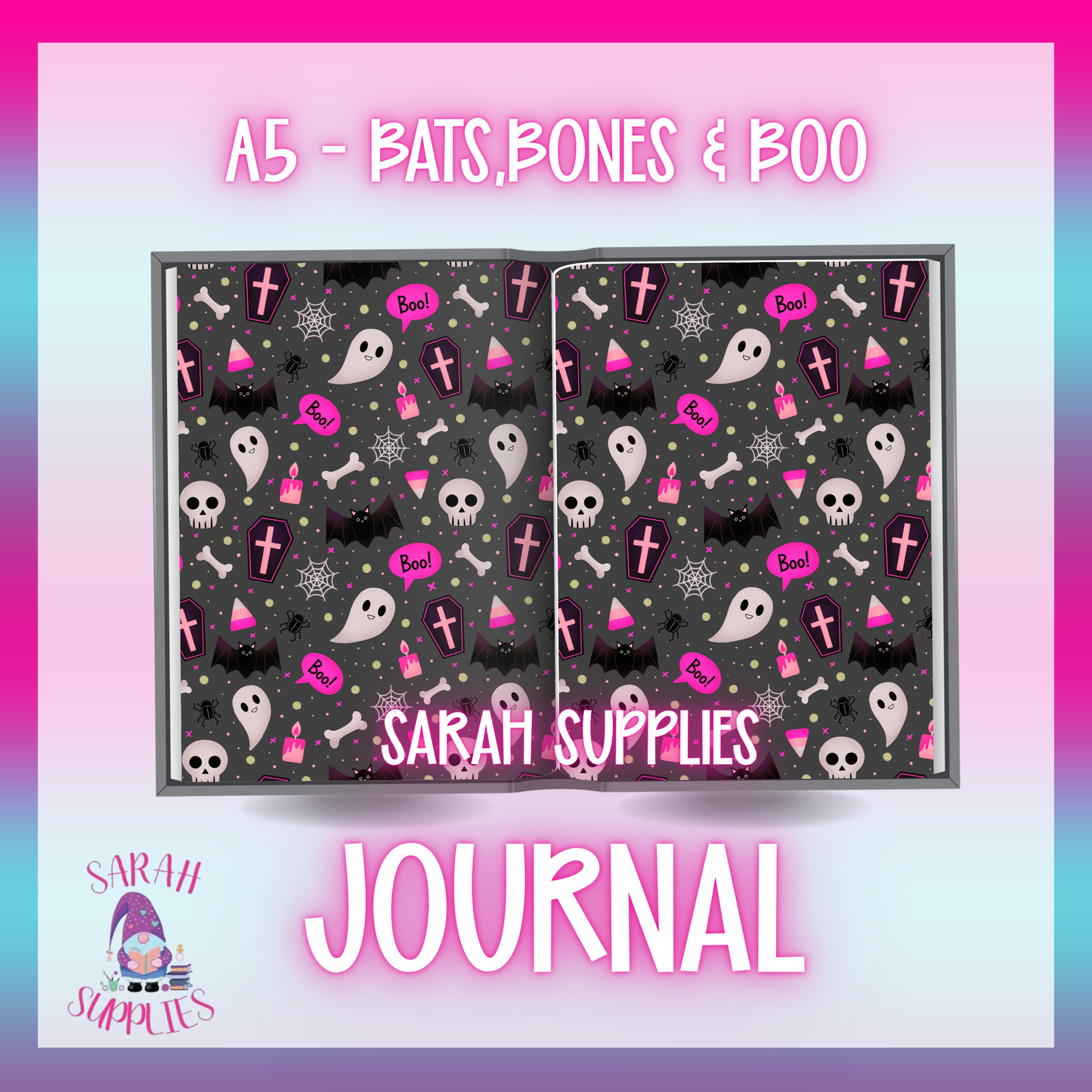 A5 - Bats, Bones & Boo Sublimation Journal - Refillable - Bookmarked
