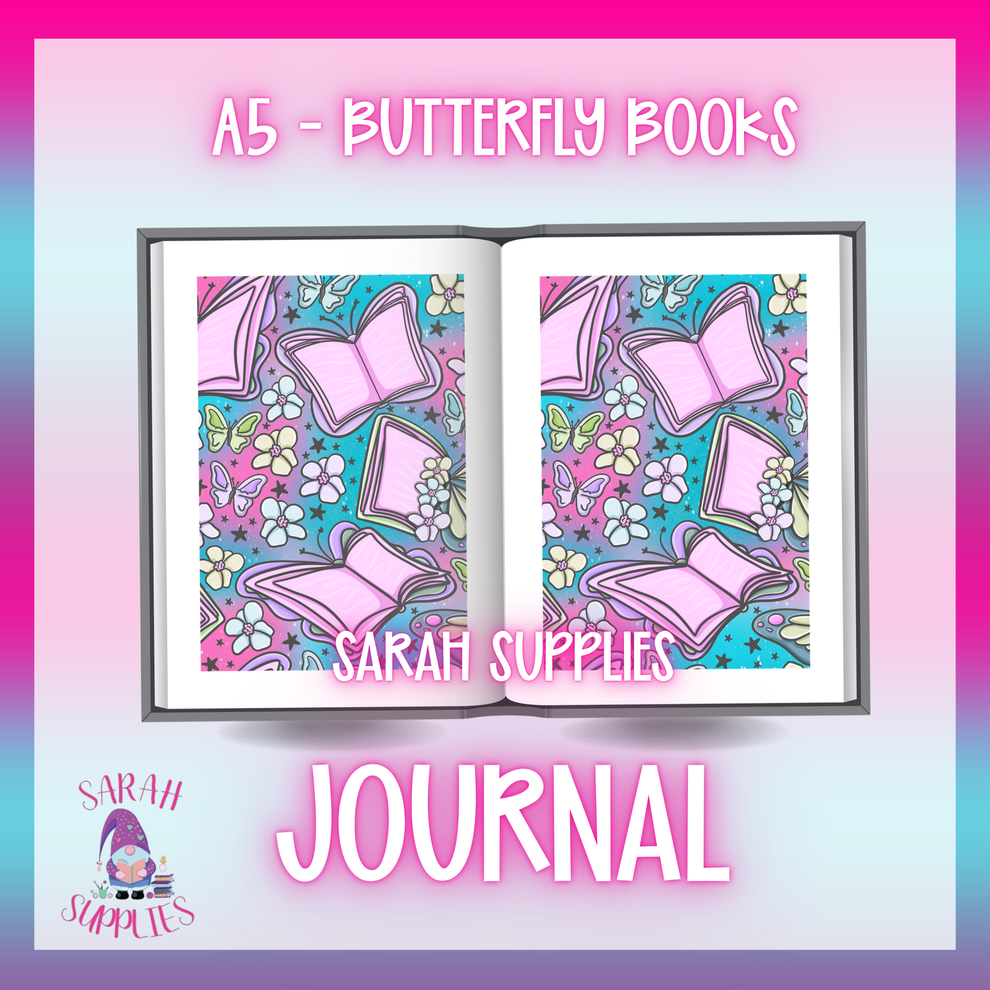 A5 - Butterfly Books Sublimation Journal - Refillable - Bookmarked