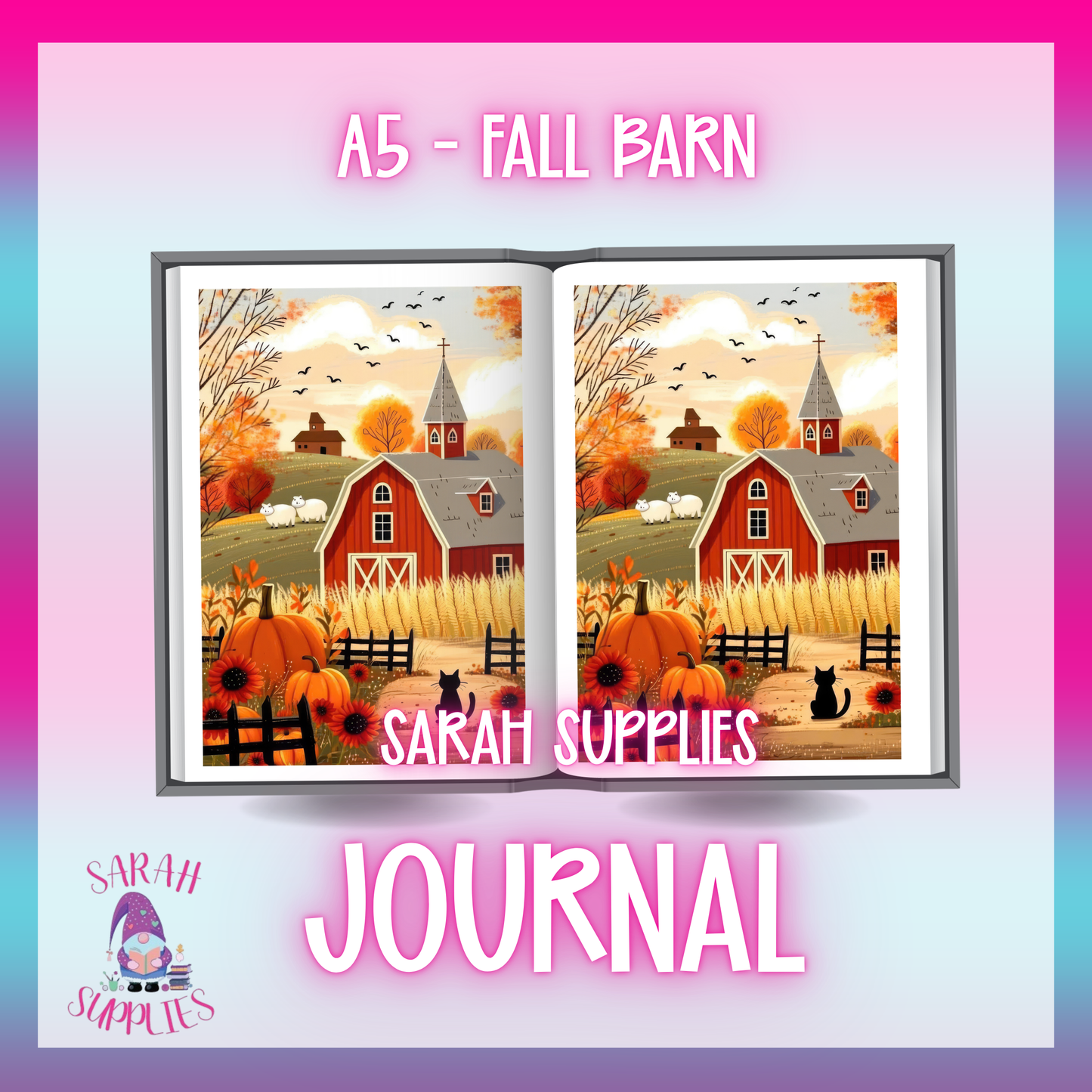 A5 - Fall Barn Sublimation Journal - Refillable - Bookmarked