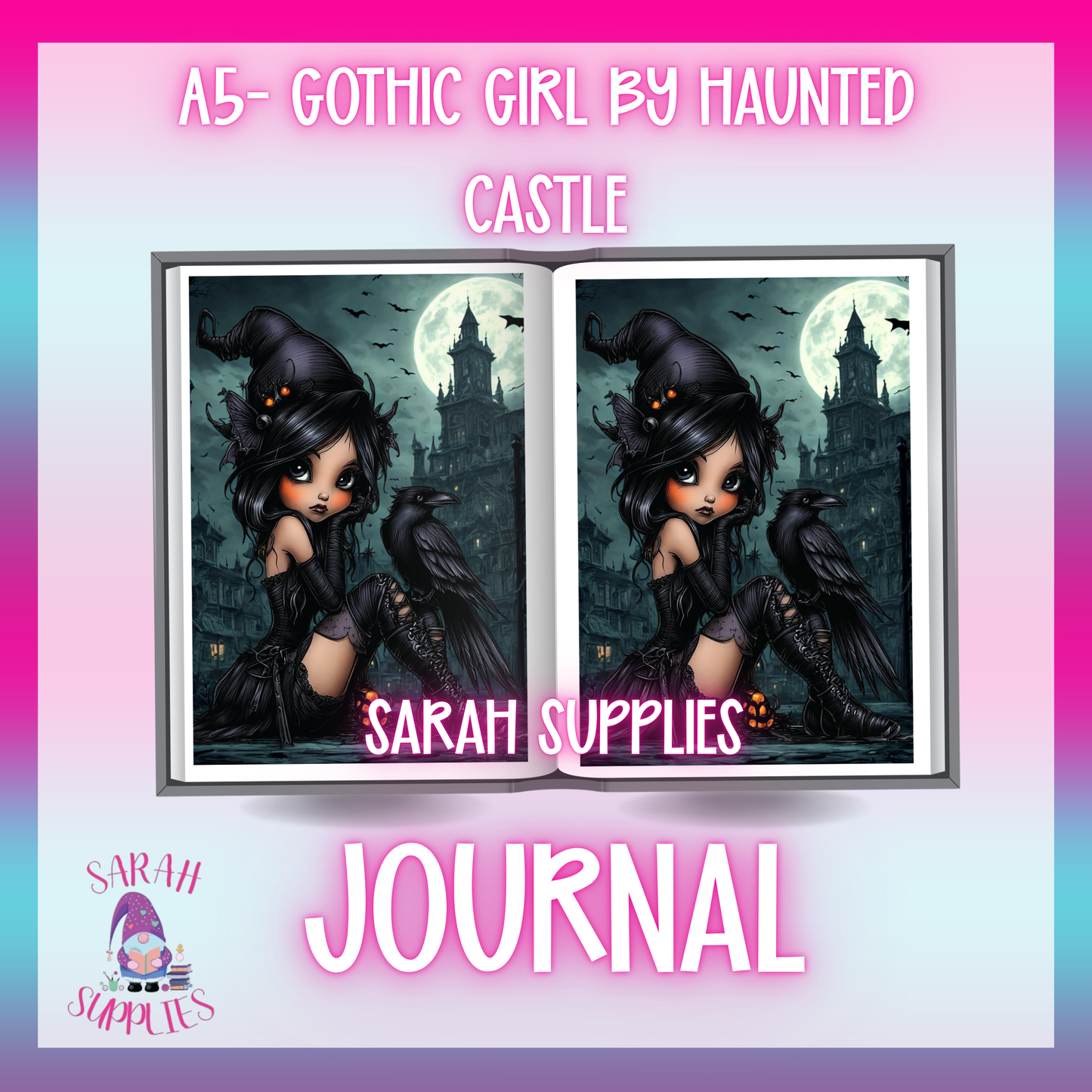 A5 - Gothic Girl By Haunted House Sublimation Journal - Refillable - Bookmarked