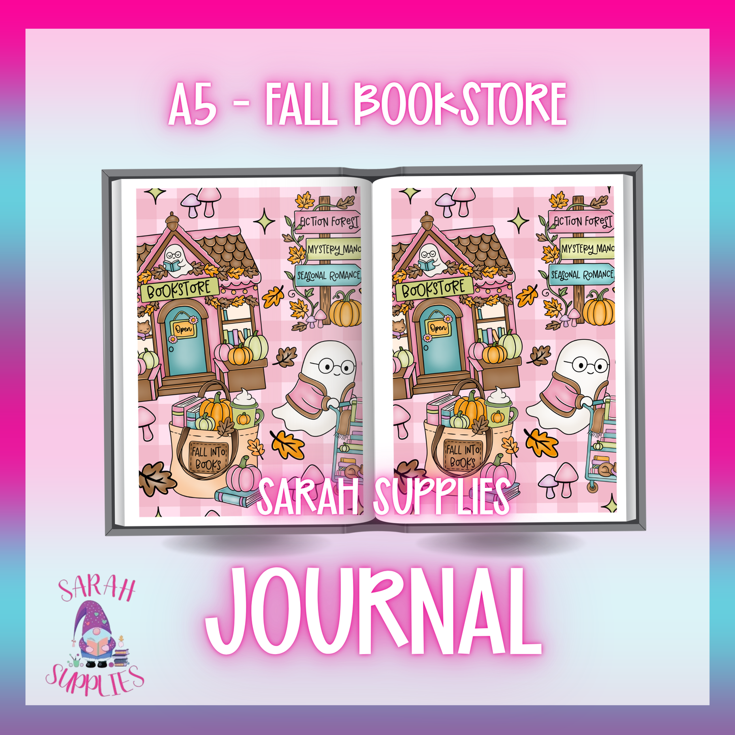 A5 - Fall Bookstore Sublimation Journal - Refillable - Bookmarked