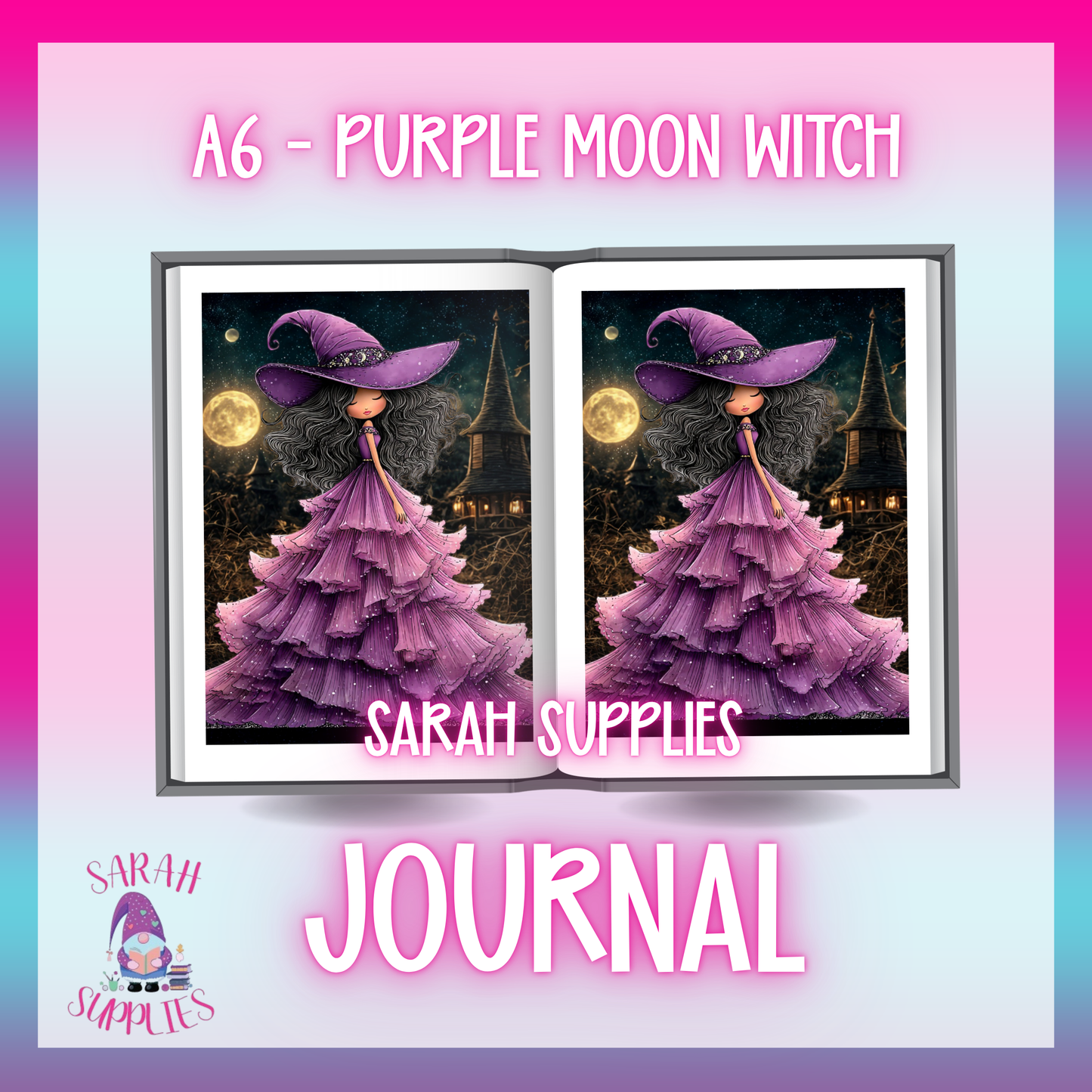 A6 - Purple Moon Witch Sublimation Journal - Refillable & Bookmarked