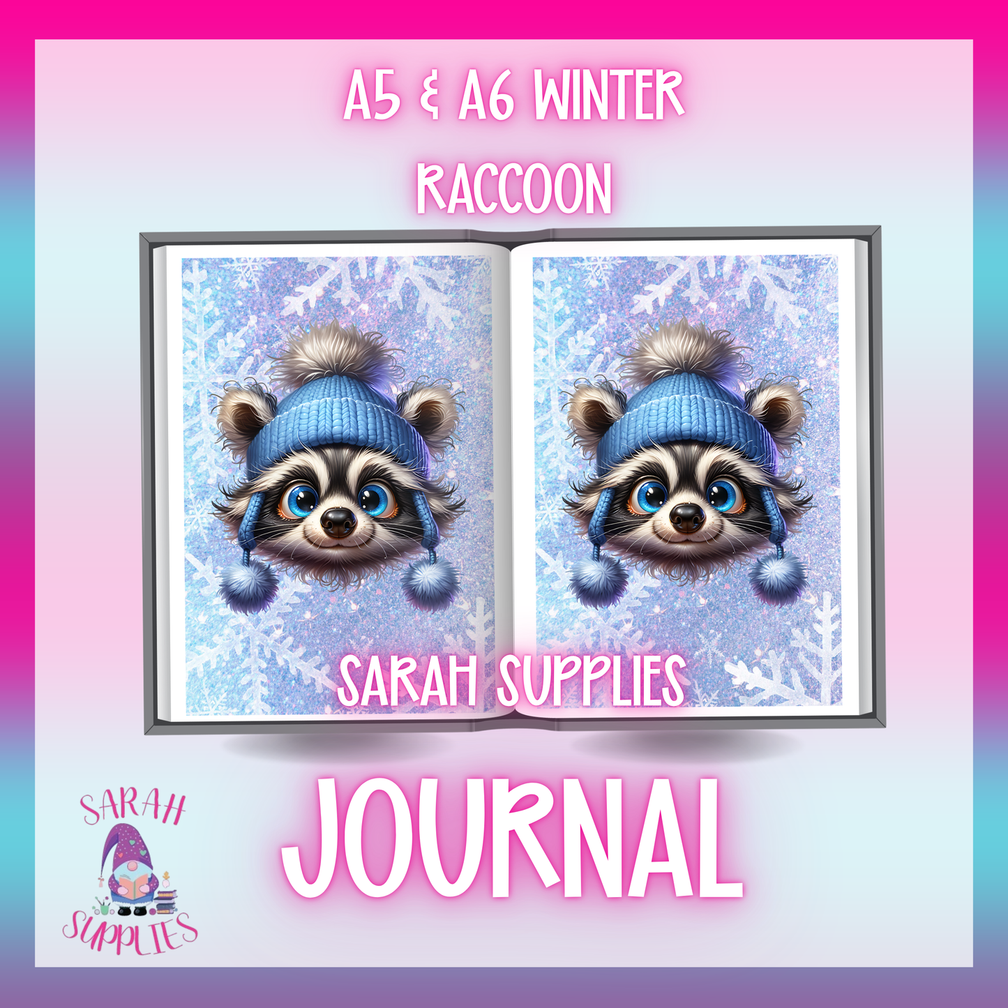 A5 - Winter Raccoon Sublimation Journal - Refillable - Bookmarked