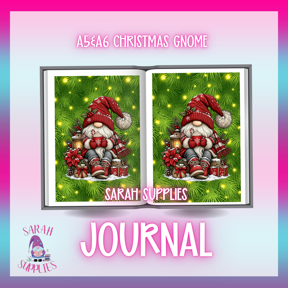 A5 - Christmas Gnome Sublimation Journal - Refillable - Bookmarked
