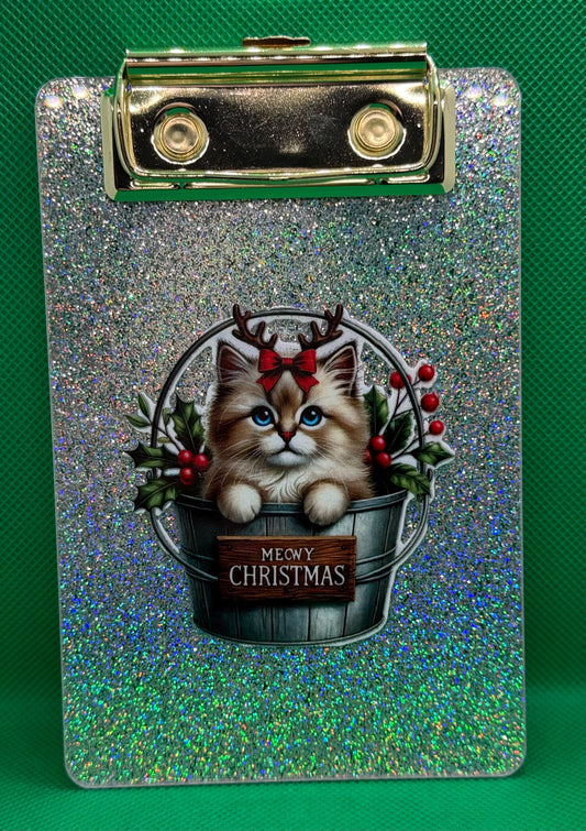 Mini Clipboards - Glitter Silver - Meowy Christmas