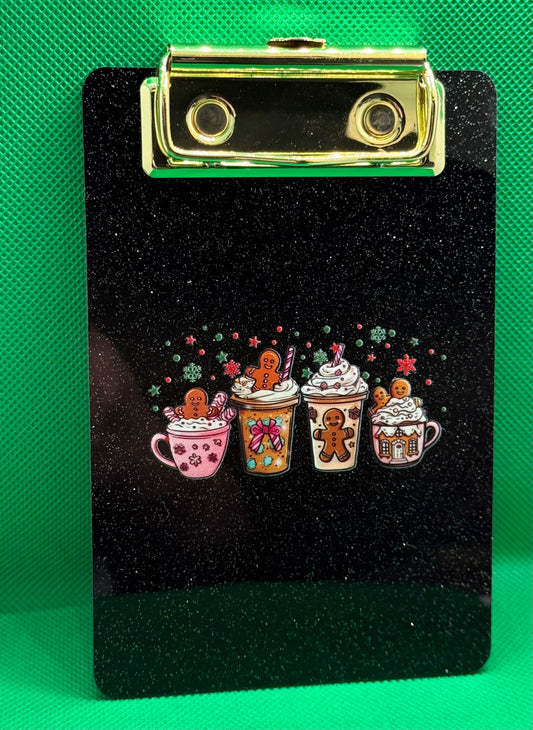 Mini Clipboards - Glitter Black w/ Cups