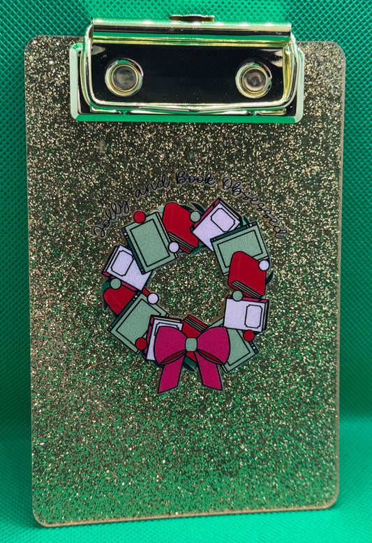 Mini Clipboards - Glitter Gold w/ Book Wreath