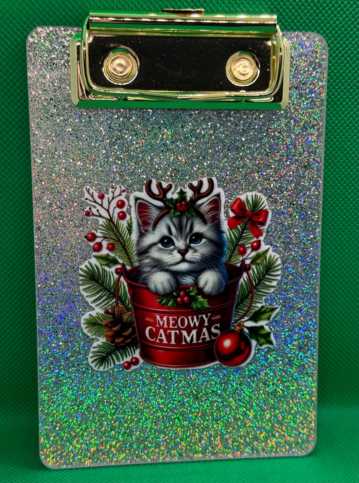 Mini Clipboards - Glitter Silver - Merry Catmas