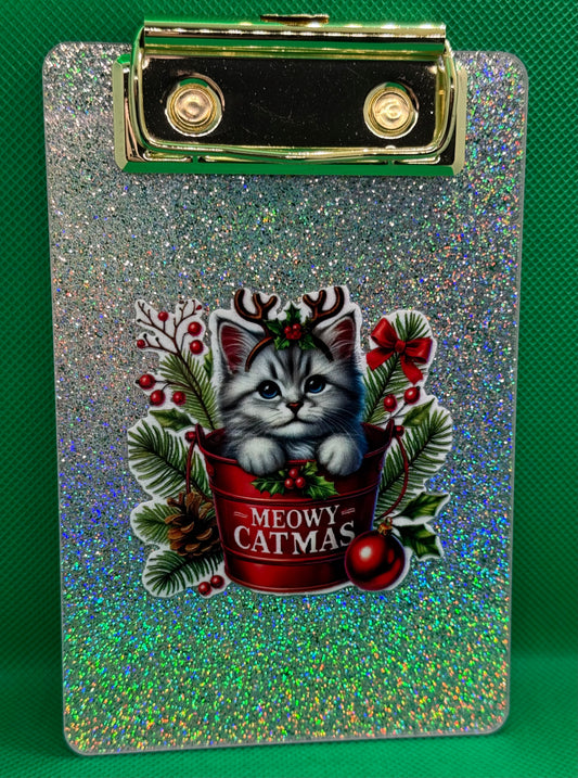 Mini Clipboards - Glitter Silver - Merry Catmas