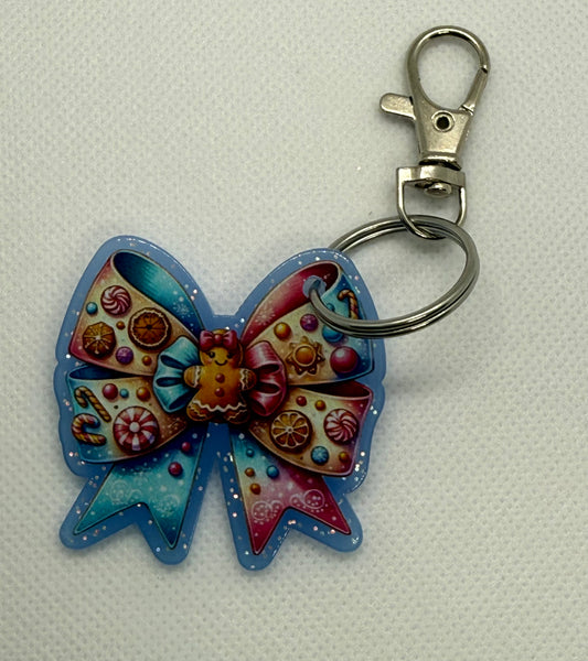Keychains - Blue Gingerbread Bow