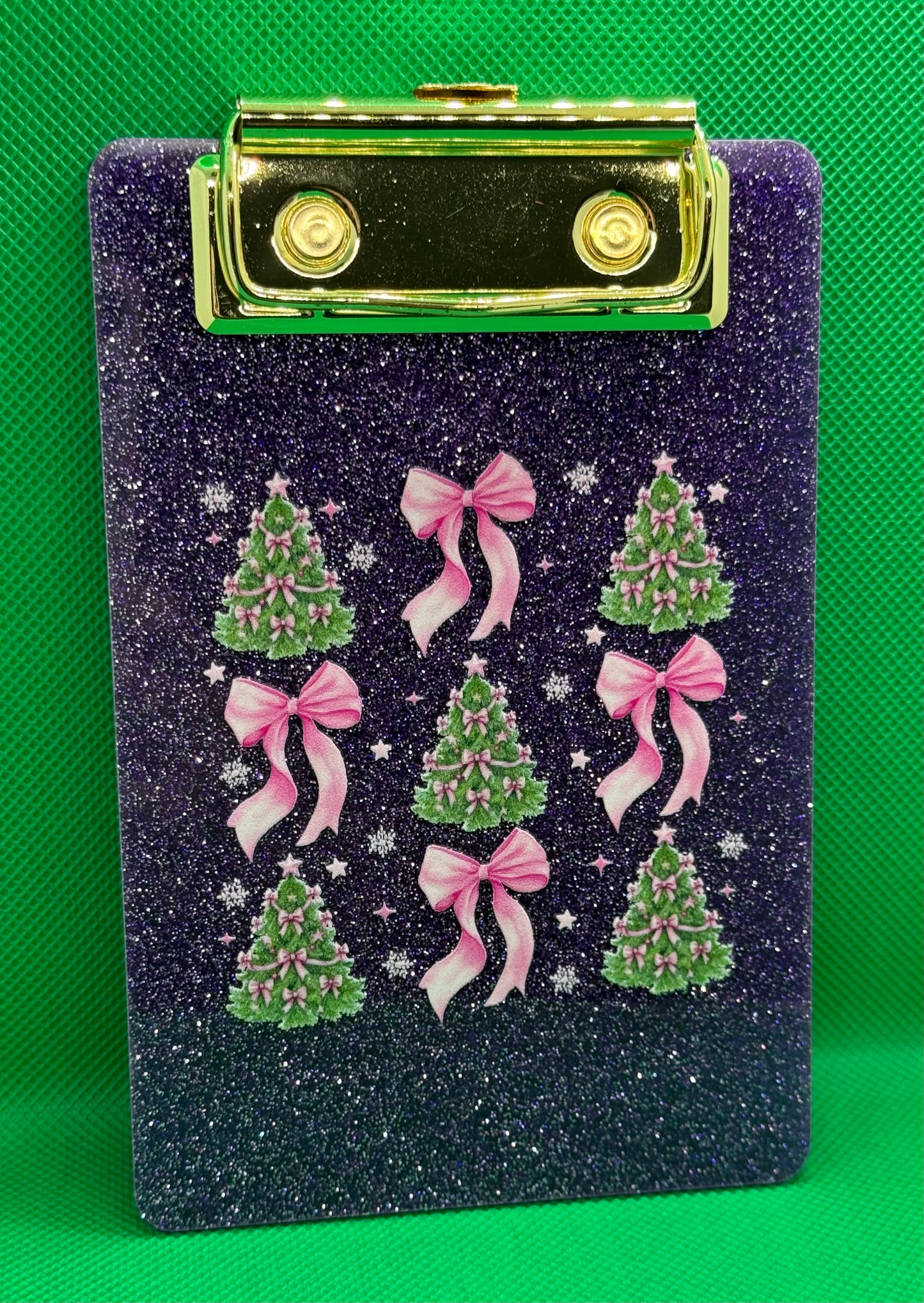 Mini Clipboards - Glitter Purple - Pink Bows