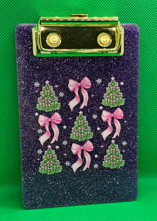 Mini Clipboards - Glitter Purple - Pink Bows