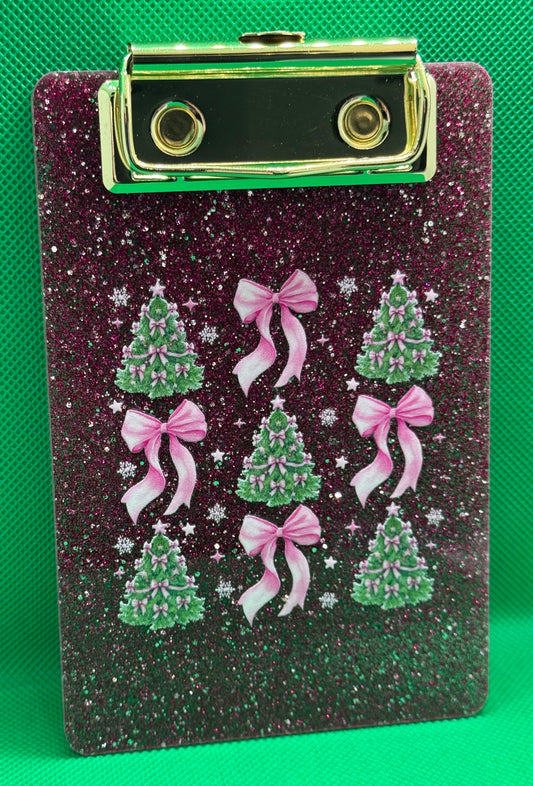 LMini Clipboards - Glitter Dark Pink - Pink Bows