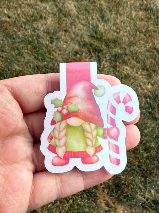 Magnetic Bookmark - Girl Gnome Candy Cane