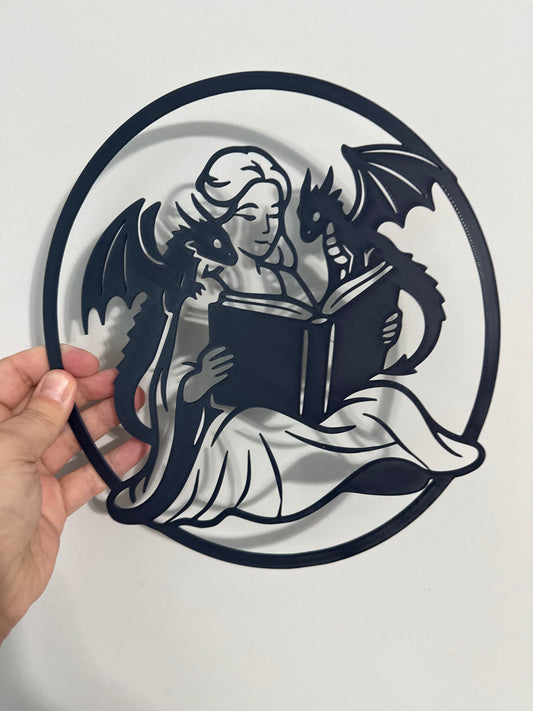 3D - Wall Art - Reading Girl w/ Dragons