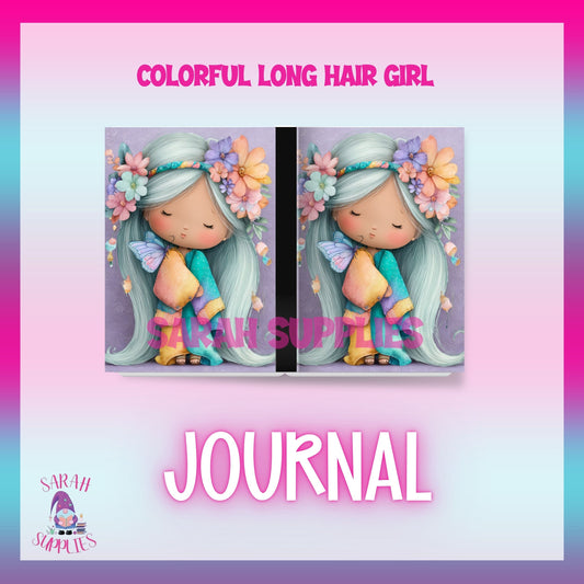 A6 Colorful Long Hair Girl Sublimation Journal  - Refillable & Bookmarked