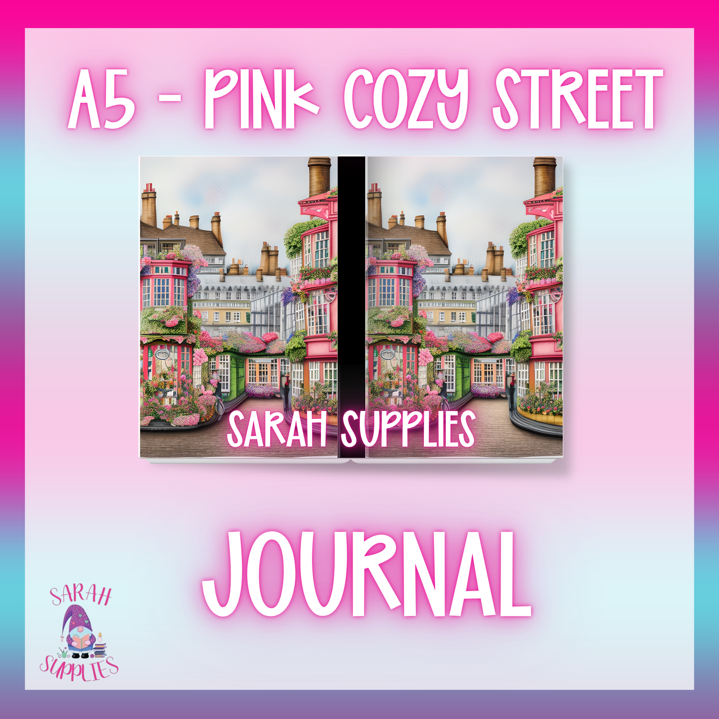 A5 Pink Cozy Street Sublimation Journal - Refillable - Bookmarked