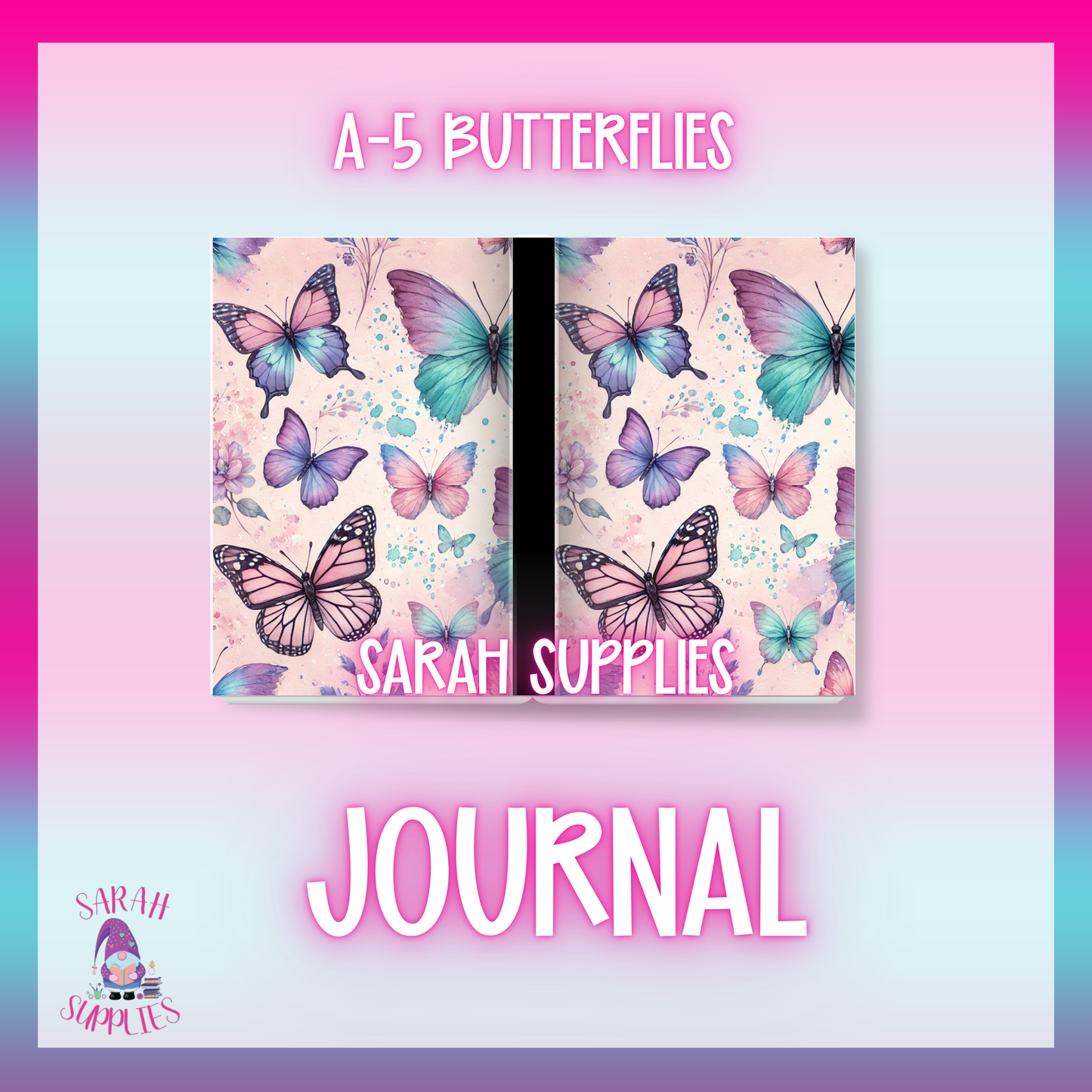 A5 - Butterflies Sublimation Journal - Refillable - Bookmarked