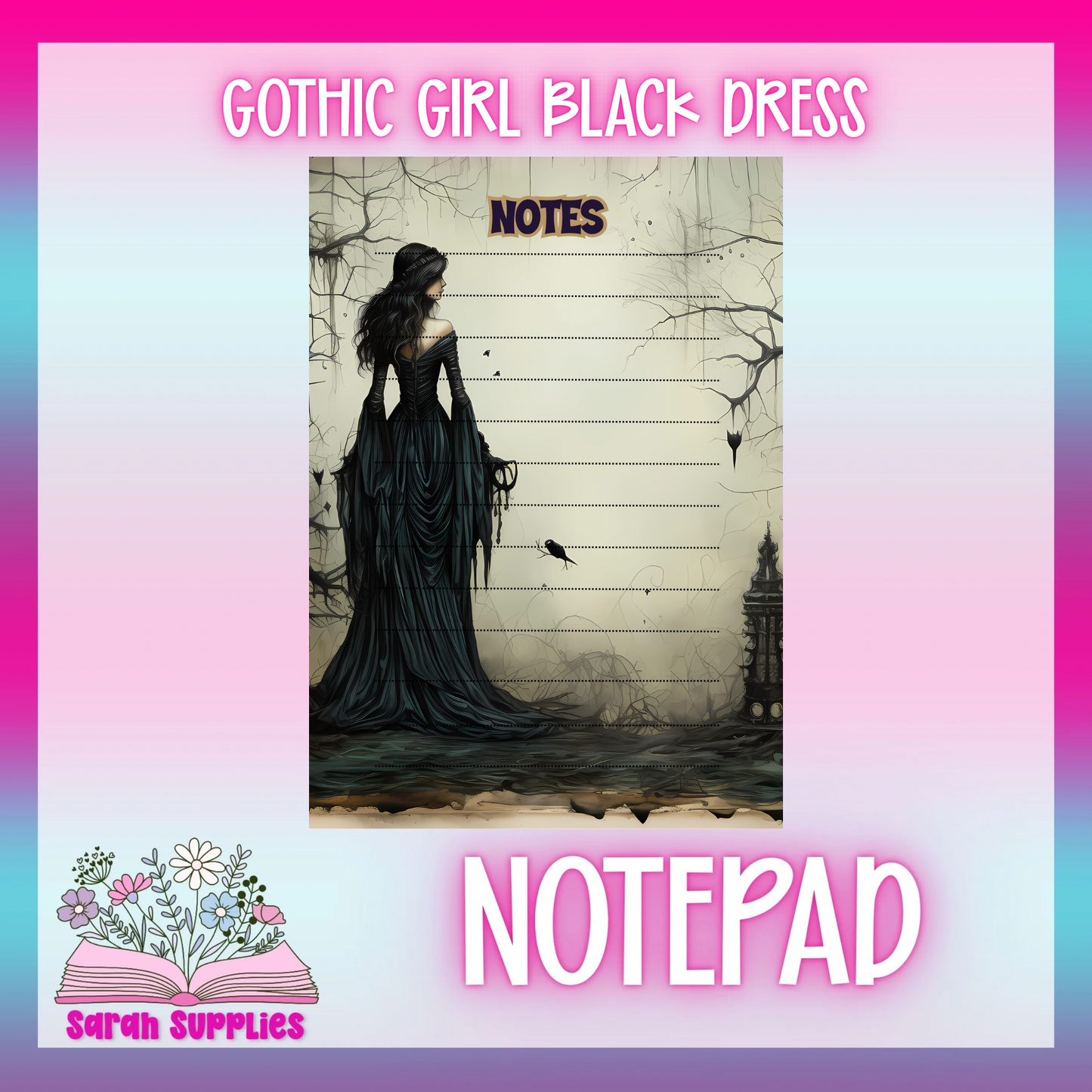 Notepad - Gothic Girl Black Dress