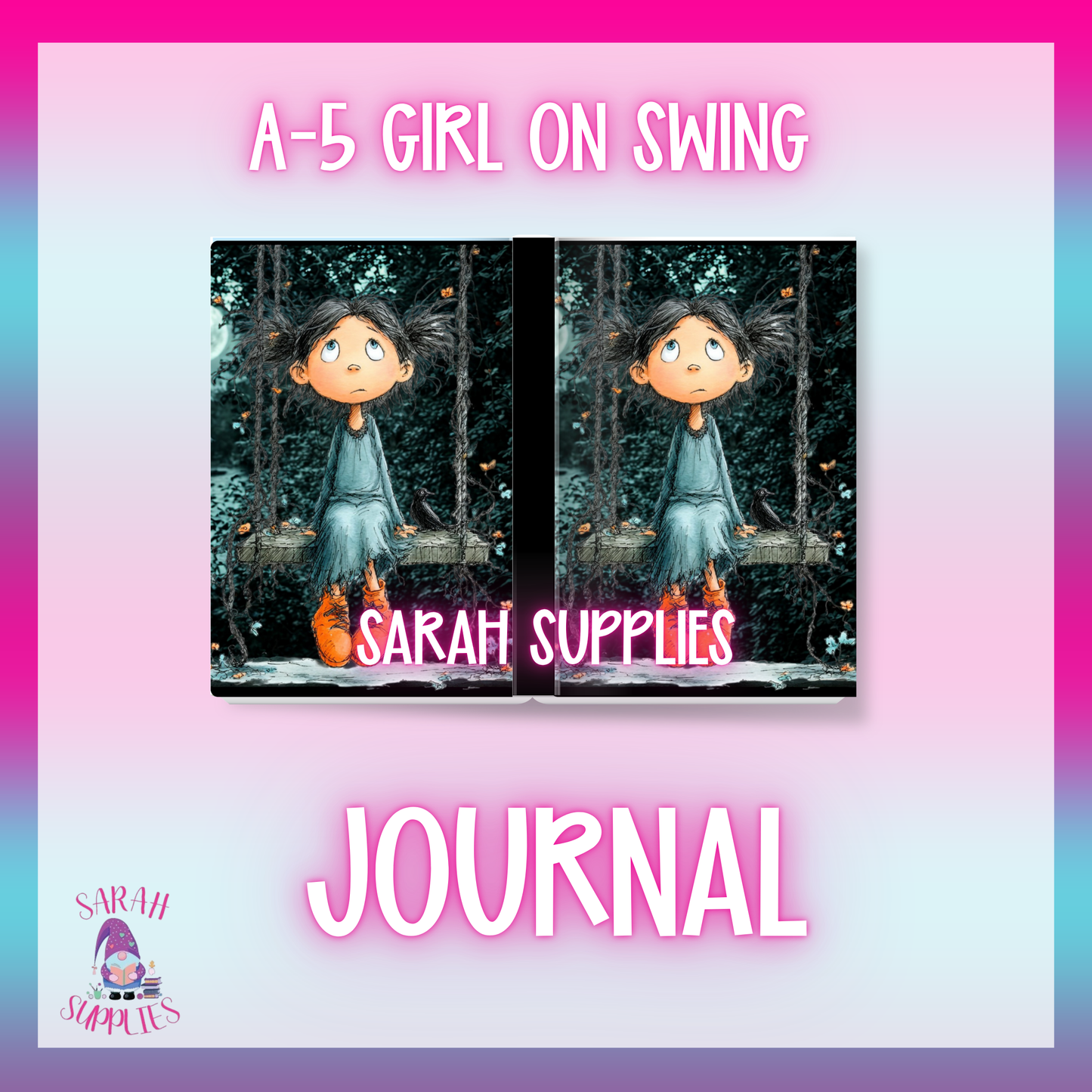 A5 - Girl On Swing Sublimation Journal - Refillable - Bookmarked