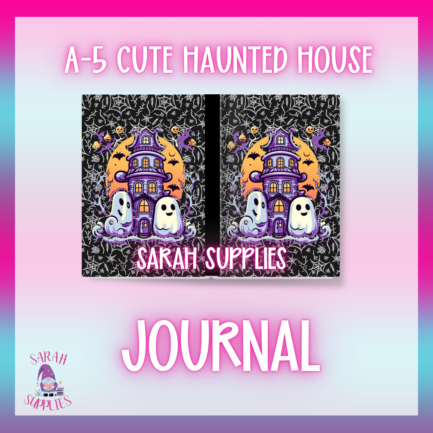 A5 - Cute Haunted House Sublimation Journal - Refillable - Bookmarked