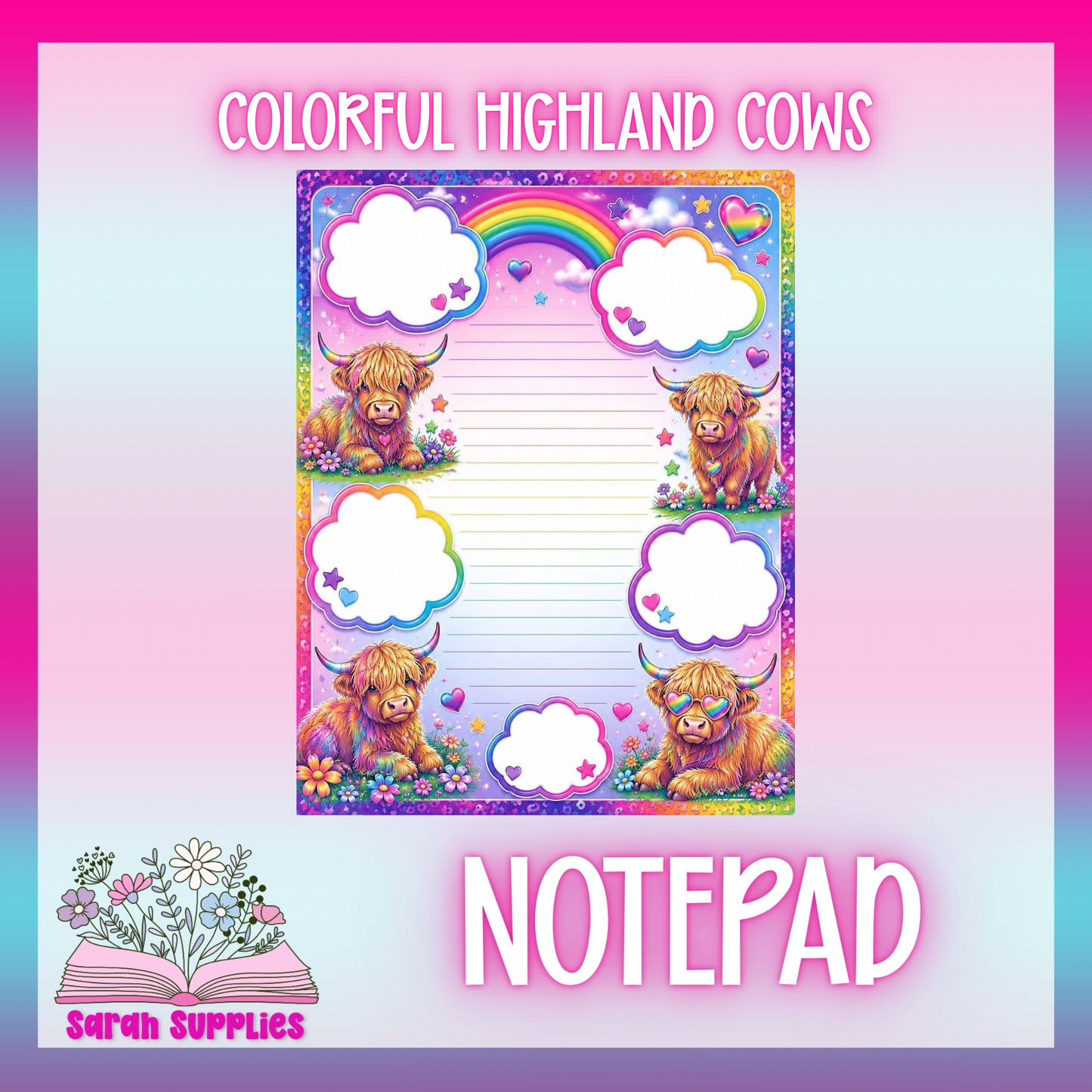 Notepad - Colorful Highland Cows