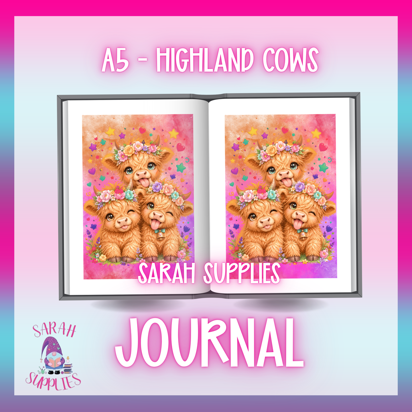 A5 - Highland Cows Sublimation Journal - Refillable - Bookmarked