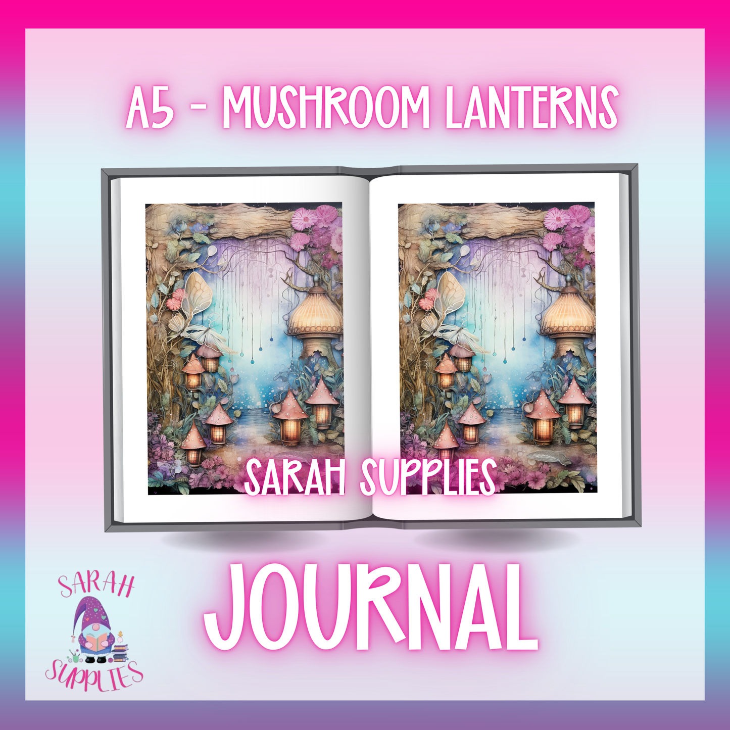 A5 - Mushroom Lanterns Sublimation Journal - Refillable - Bookmarked
