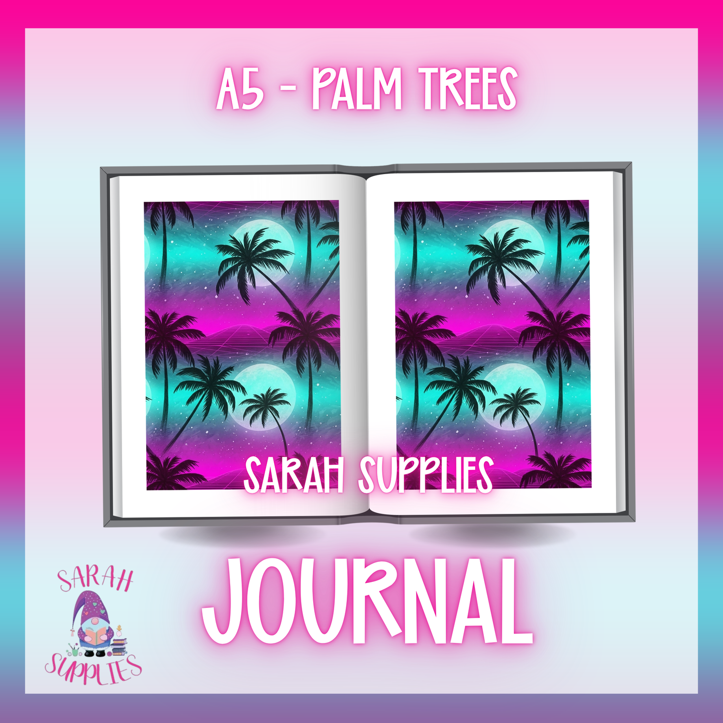 A5 - Palm Trees Sublimation Journal - Refillable - Bookmarked
