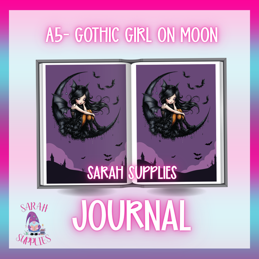 A5 -  Gothic Girl On Moon Sublimation Journal - Refillable - Bookmarked