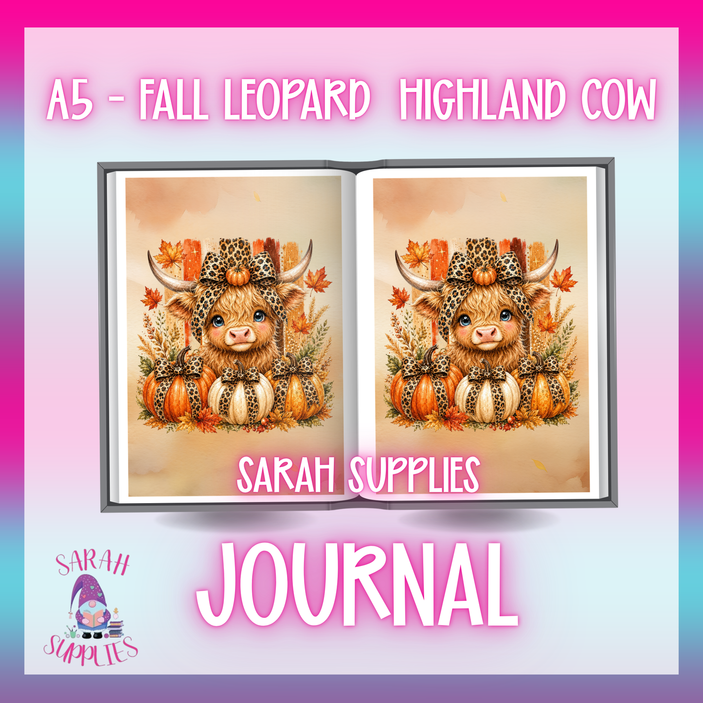 A5 - Fall Leopard Highland Cow Sublimation Journal - Refillable - Bookmarked