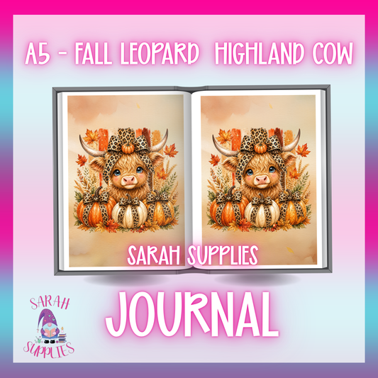 A5 - Fall Leopard Highland Cow Sublimation Journal - Refillable - Bookmarked