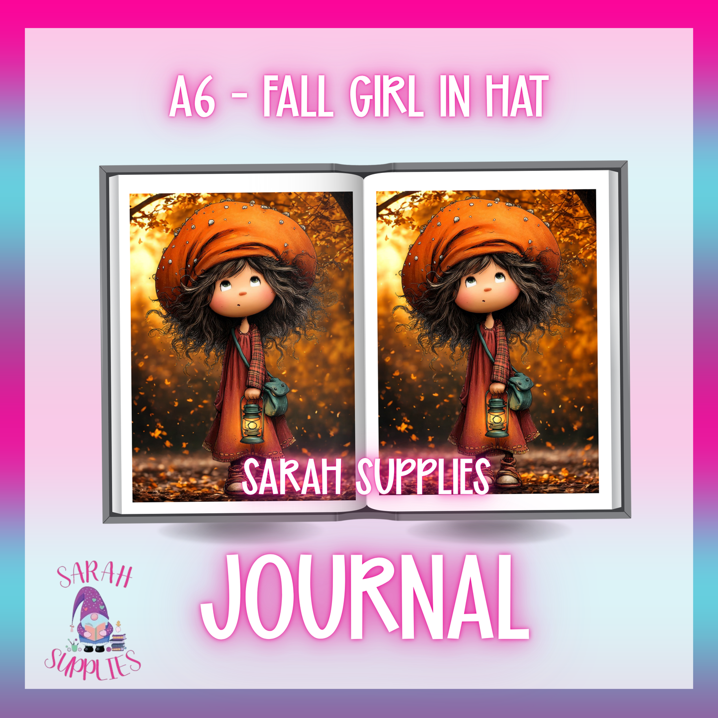 A6 - Fall Girl In Hat  Sublimation Journal  - Refillable & Bookmarked
