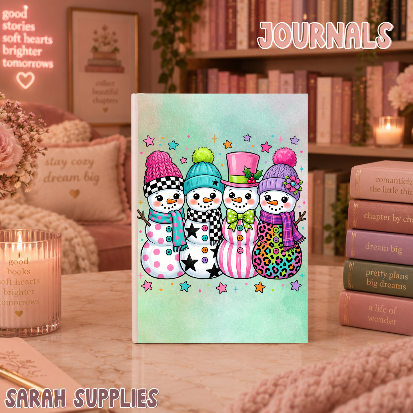 A5 - Preppy Snowmen Sublimation Journal - Refillable - Bookmarked
