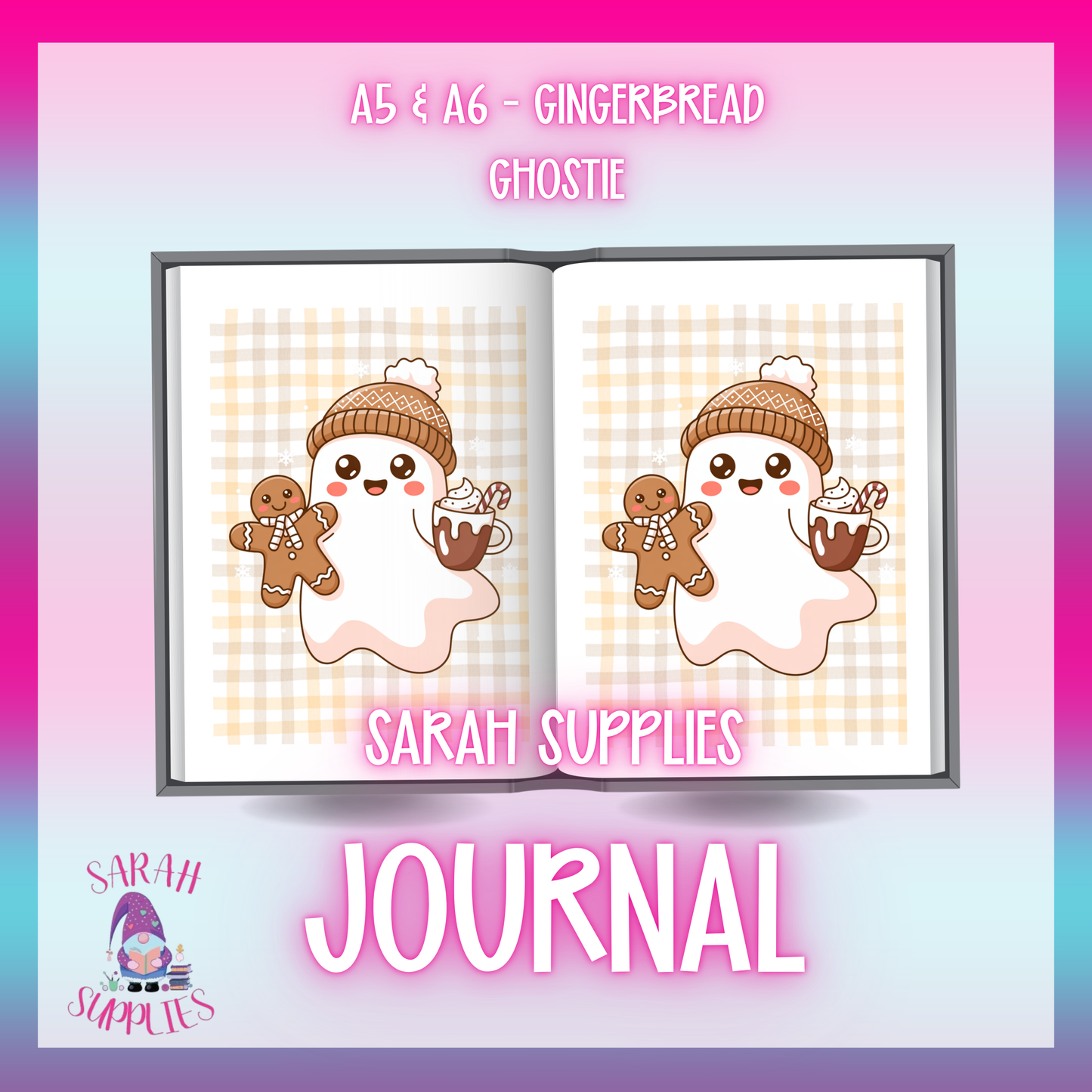 A5 - Gingerbread Ghostie Sublimation Journal - Refillable - Bookmarked