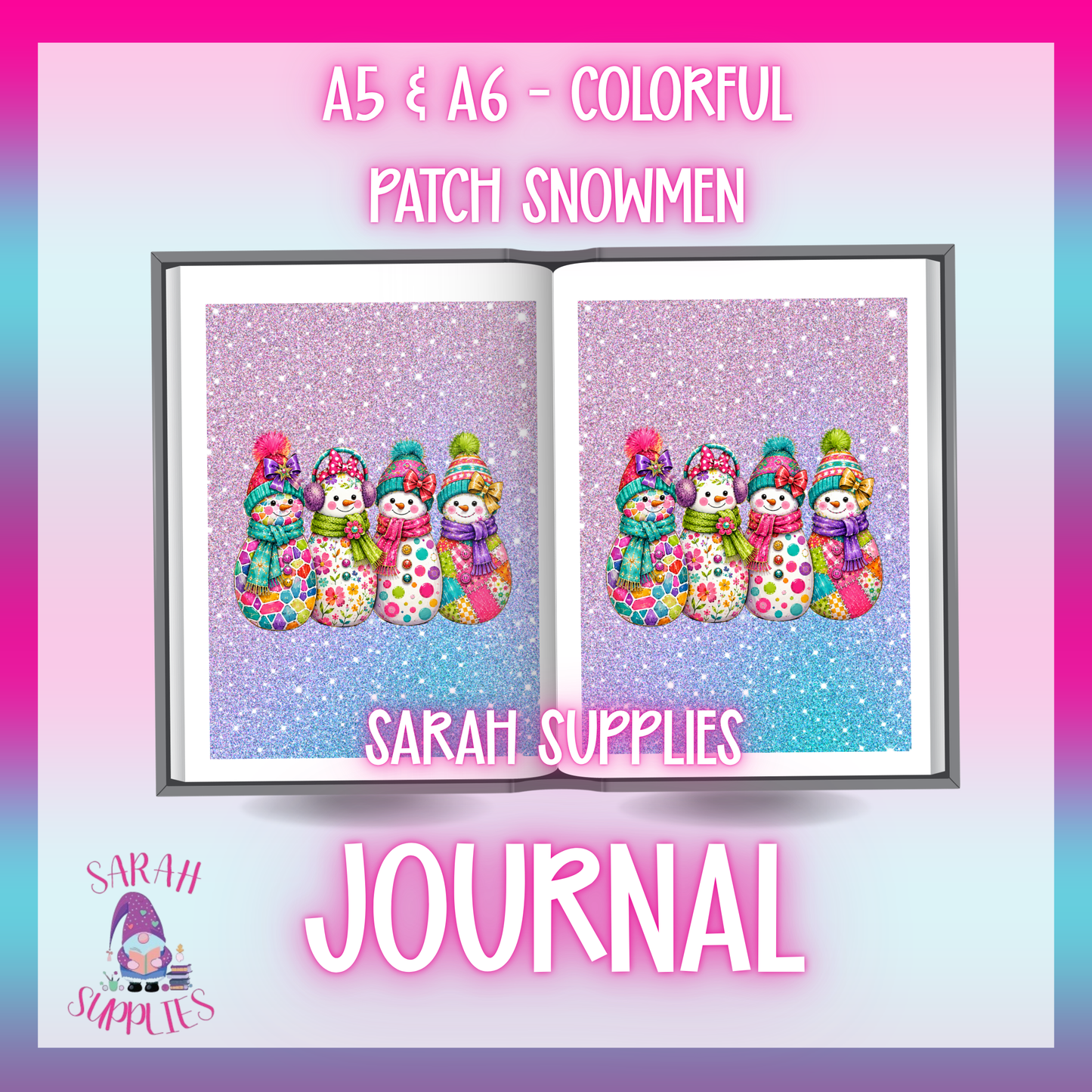 A6 -  Colorful Patch Snowmen Sublimation Journal  - Refillable & Bookmarked
