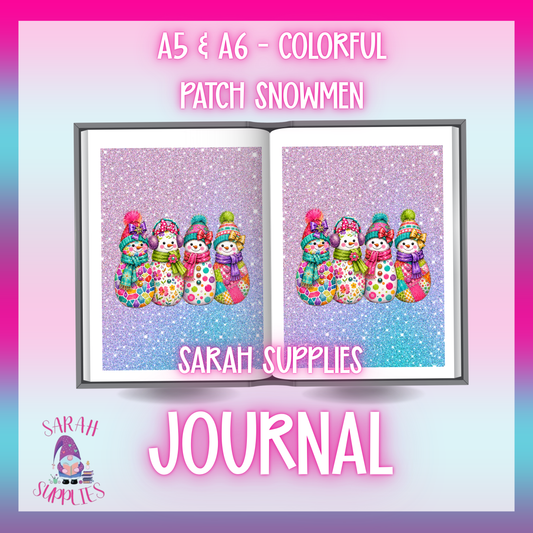 A6 -  Colorful Patch Snowmen Sublimation Journal  - Refillable & Bookmarked