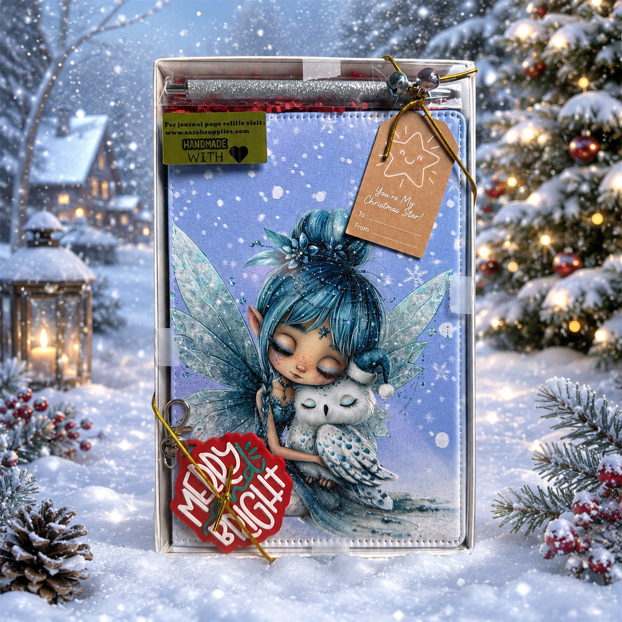 A5 - Christmas Fairy w/ Owl Gift Set Sublimation Journal - Refillable - Bookmarked