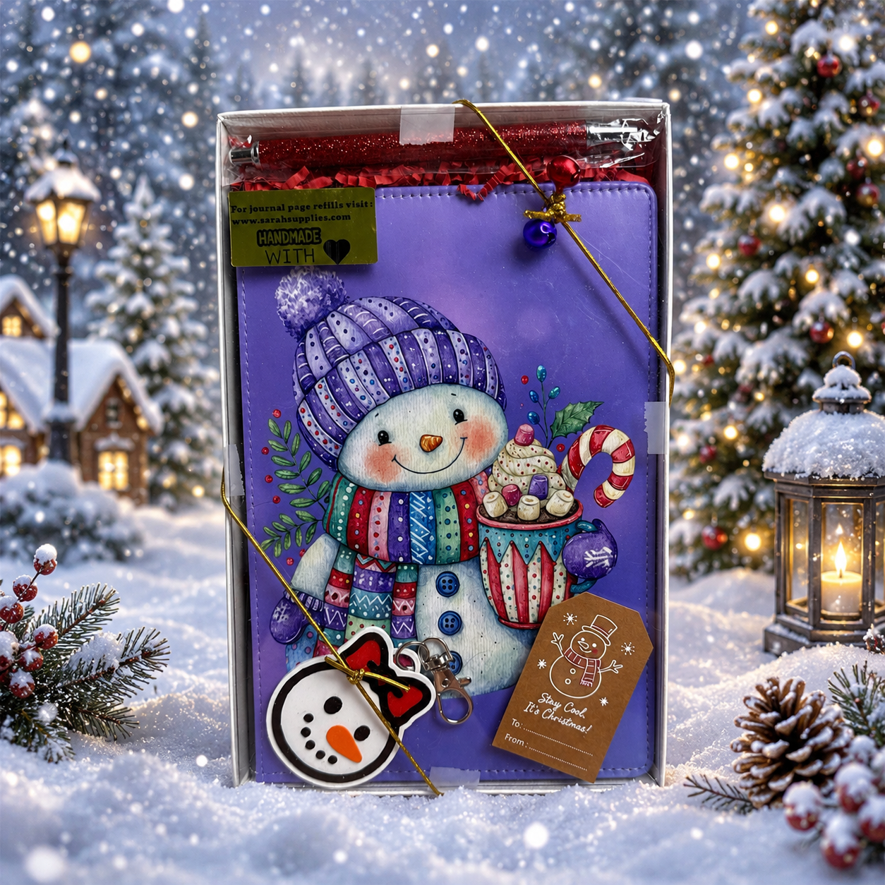 A5 - Purple Snowman Gift Set Sublimation Journal - Refillable - Bookmarked