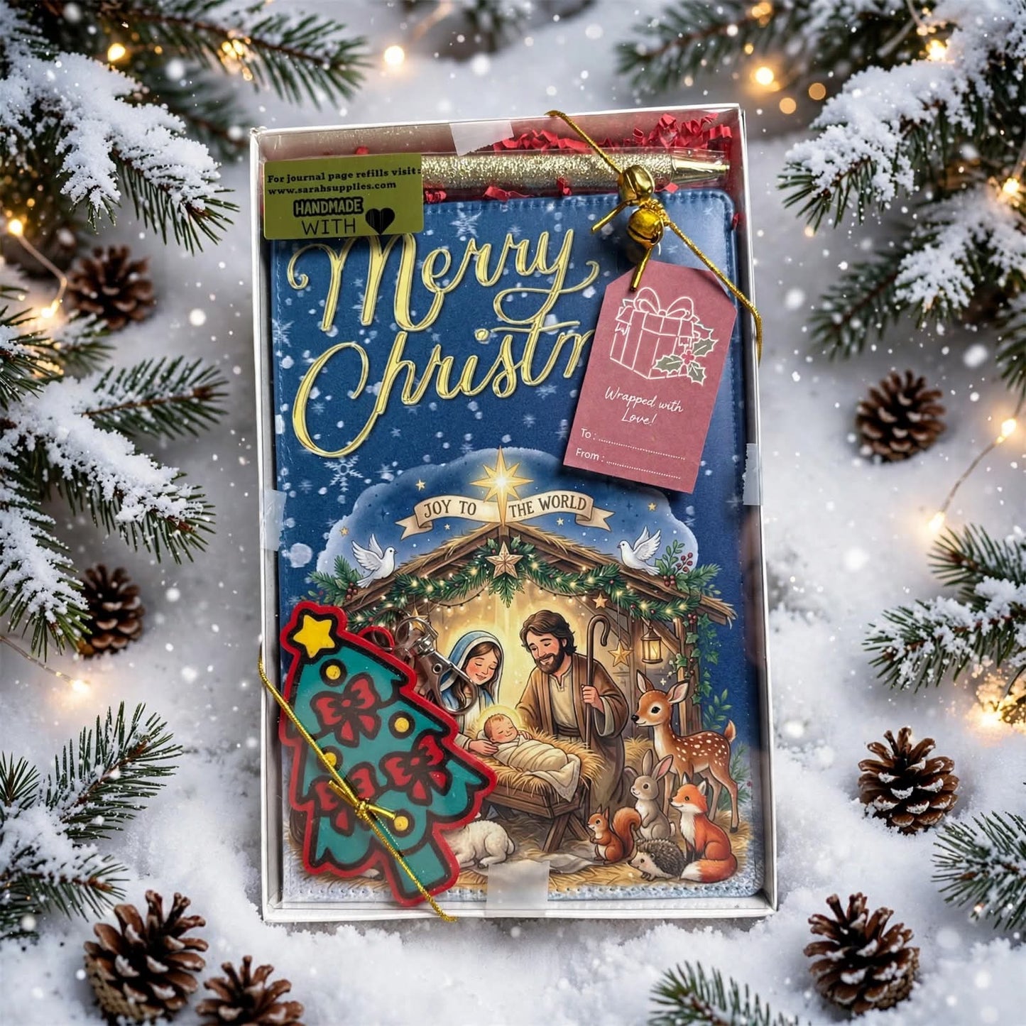 A5 - Merry Christmas Manger Gift Set Sublimation Journal - Refillable - Bookmarked