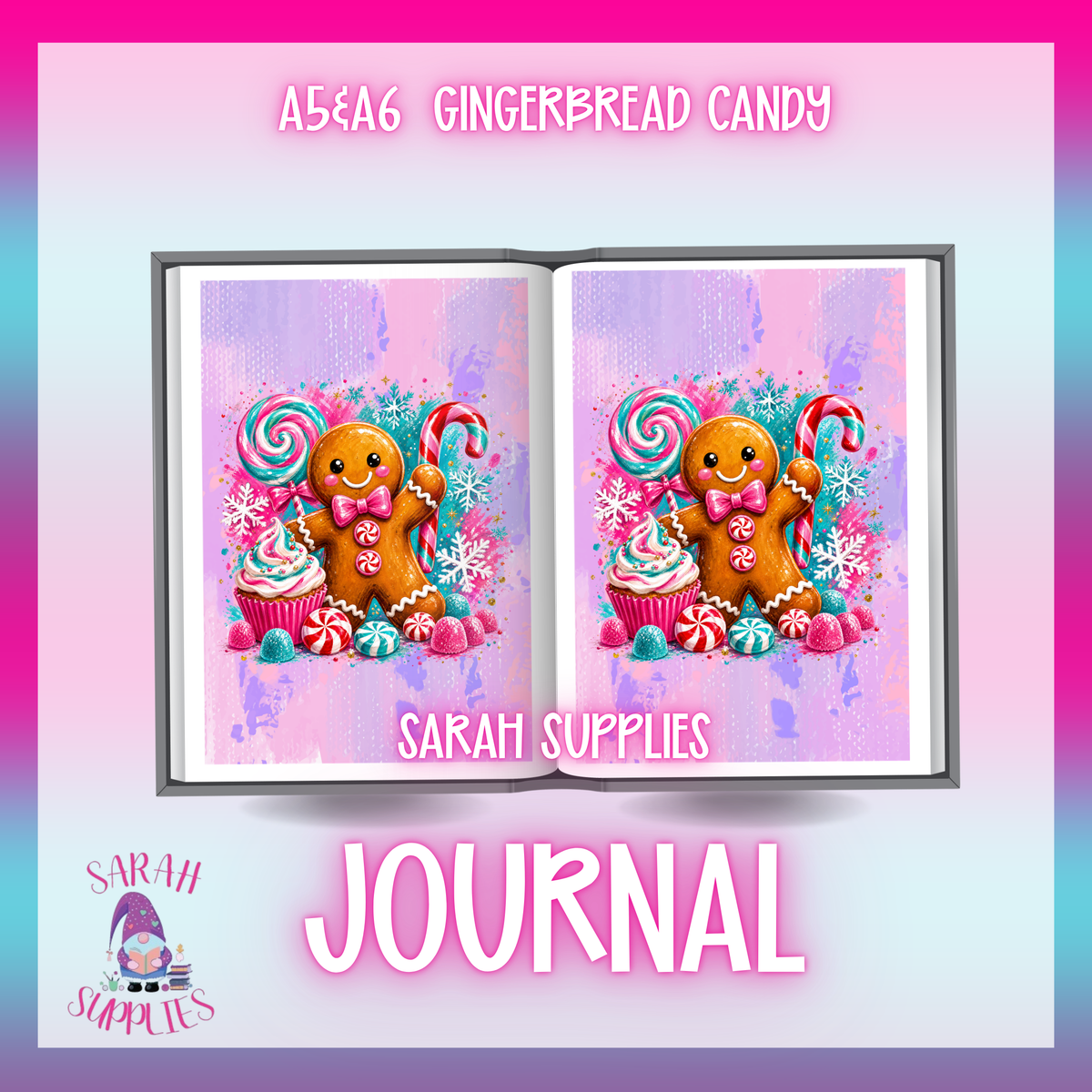 A5 - Gingerbread Candy Sublimation Journal - Refillable - Bookmarked