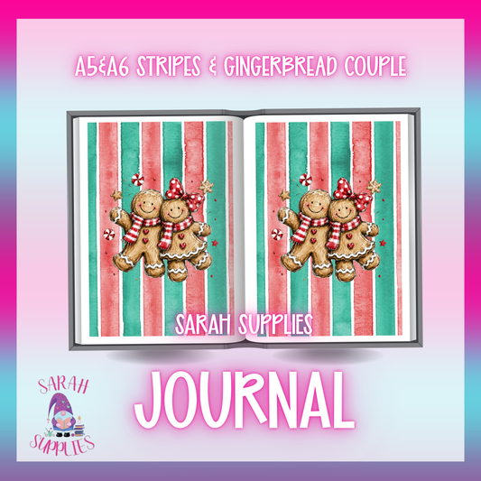 A6 - Stripes Gingerbread Couple Sublimation Journal  - Refillable & Bookmarked