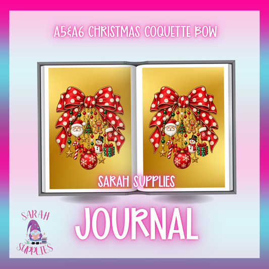 A6 - Christmas Coquette Bow Sublimation Journal  - Refillable & Bookmarked