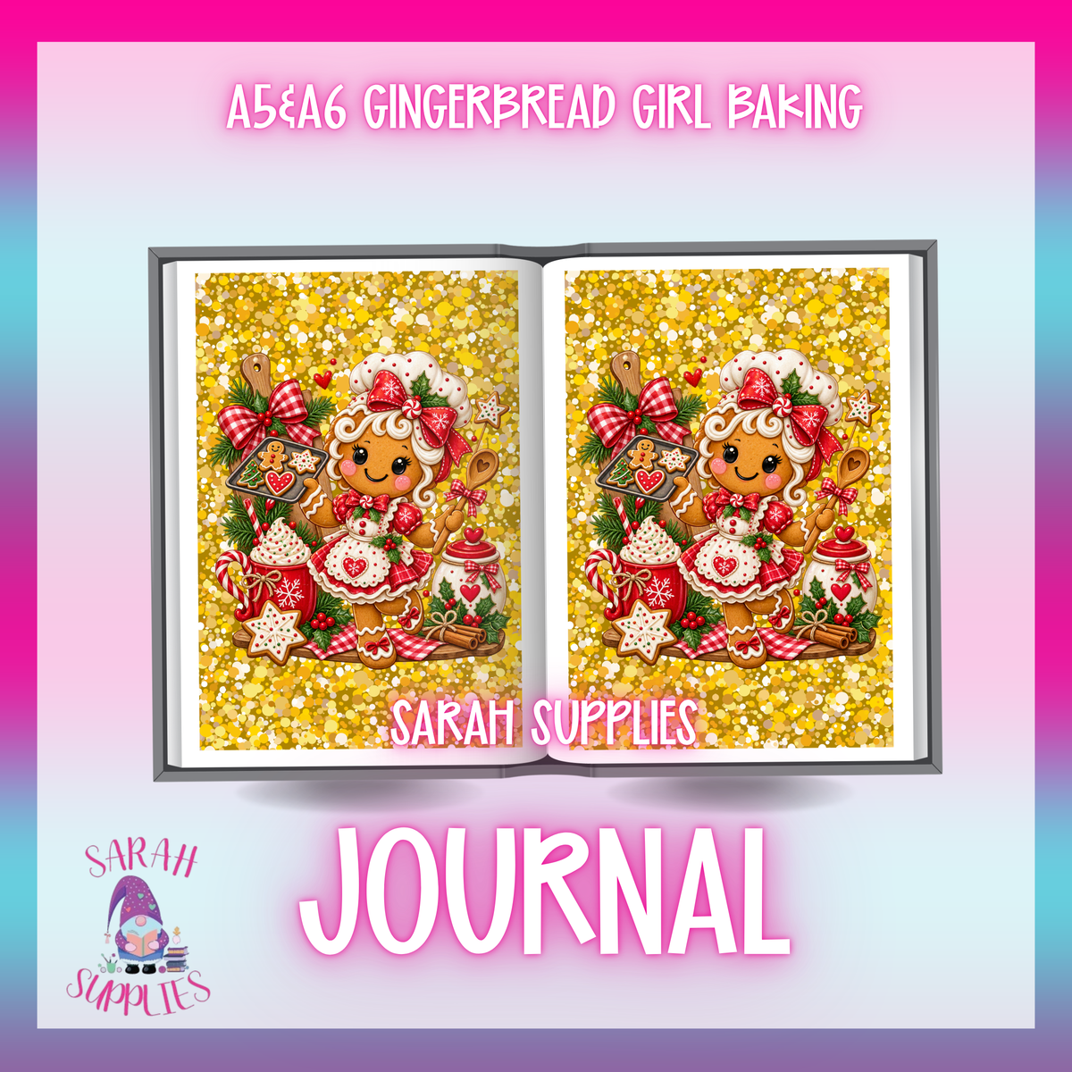 A5 -Gingerbread Girl BakingSublimation Journal - Refillable - Bookmarked
