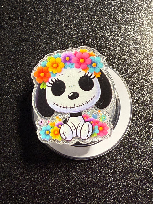 Pop Sockets - White Dog w/ Flowers