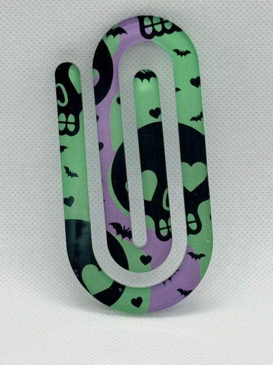 Jumbo Paperclips - Halloween Skulls Purple Green